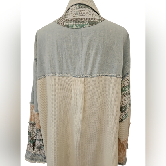 POL Patchwork Denim Shirt/Jacket Blue Ivory Sz L - Picture 4 of 12
